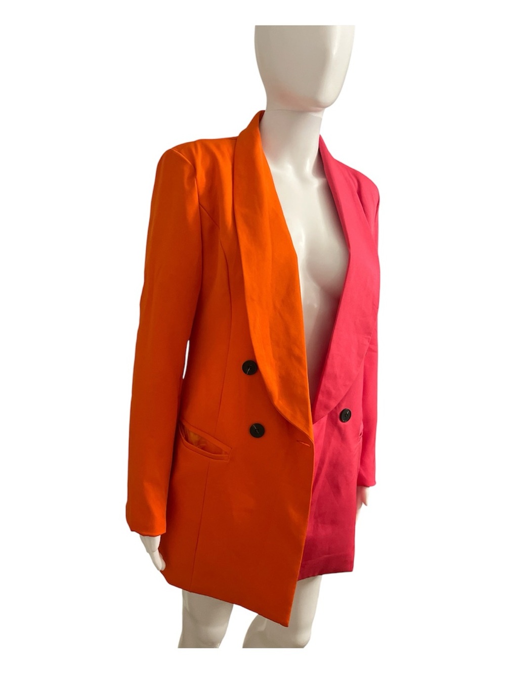 Two-Tone Orange and Pink Double-Breasted Women's Blazer - Picture 3 of 5